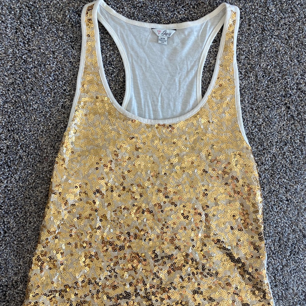Guess Gold Sequin Tank Top Size M